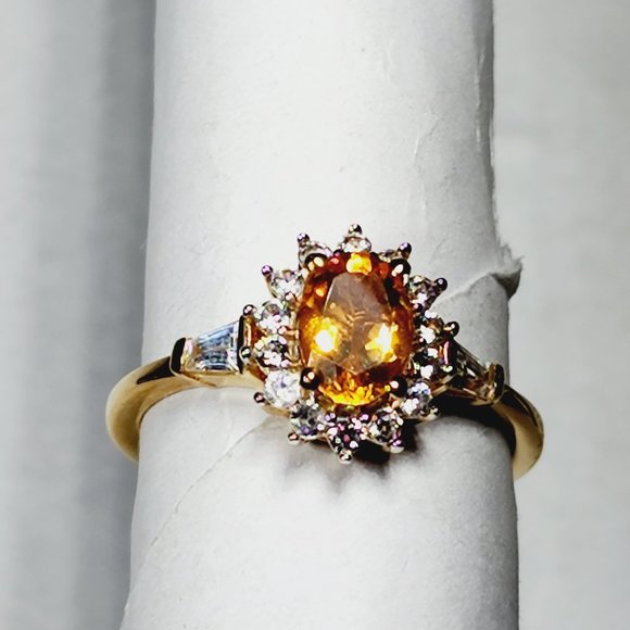 Jalisco Fire Opal & White Zircon ring in 14K YG vermeil over 925 SS 1.20 ct sz 7 - Picture 4 of 6